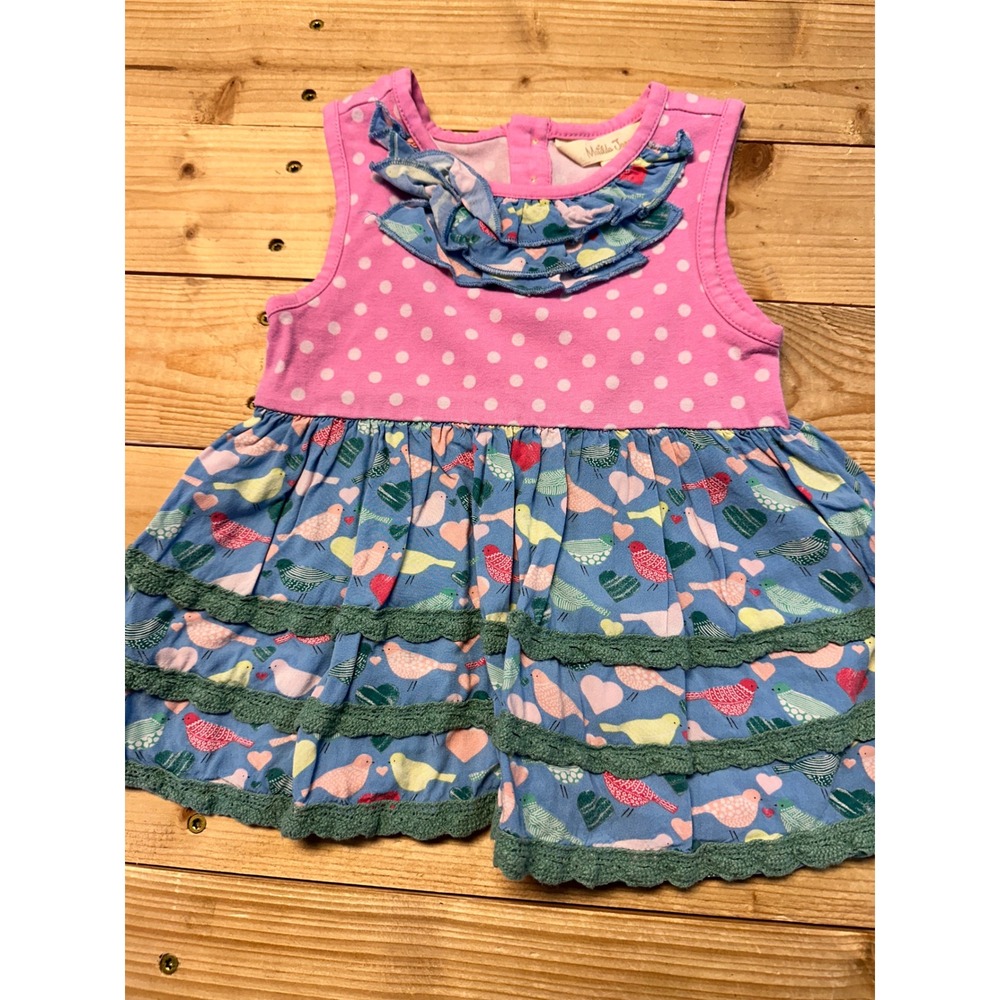 Matilda Jane Girls Pink Polka Dot Bird Print Ruffle‎ Tiered Top Size 2 2T